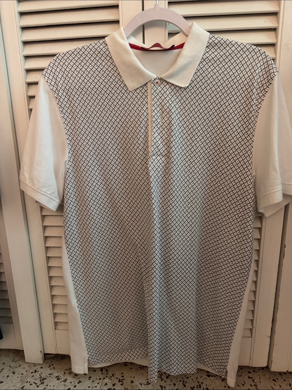 Carolina Herrera White Polo with Navy Micro-Grid Print